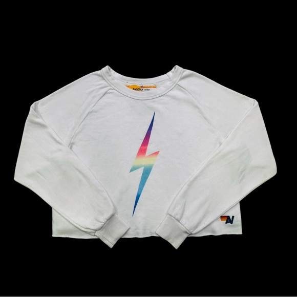 Aviator Nation Tops - Aviator Nation White Cropped Lightning Bolt Sweatshirt RARE - Medium